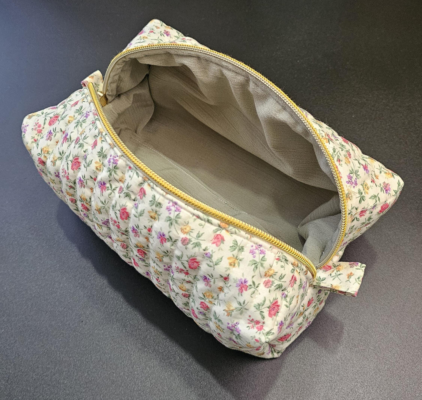 Handmade Floral Quilted Makeup Bag, Cotton Zipper Pouch