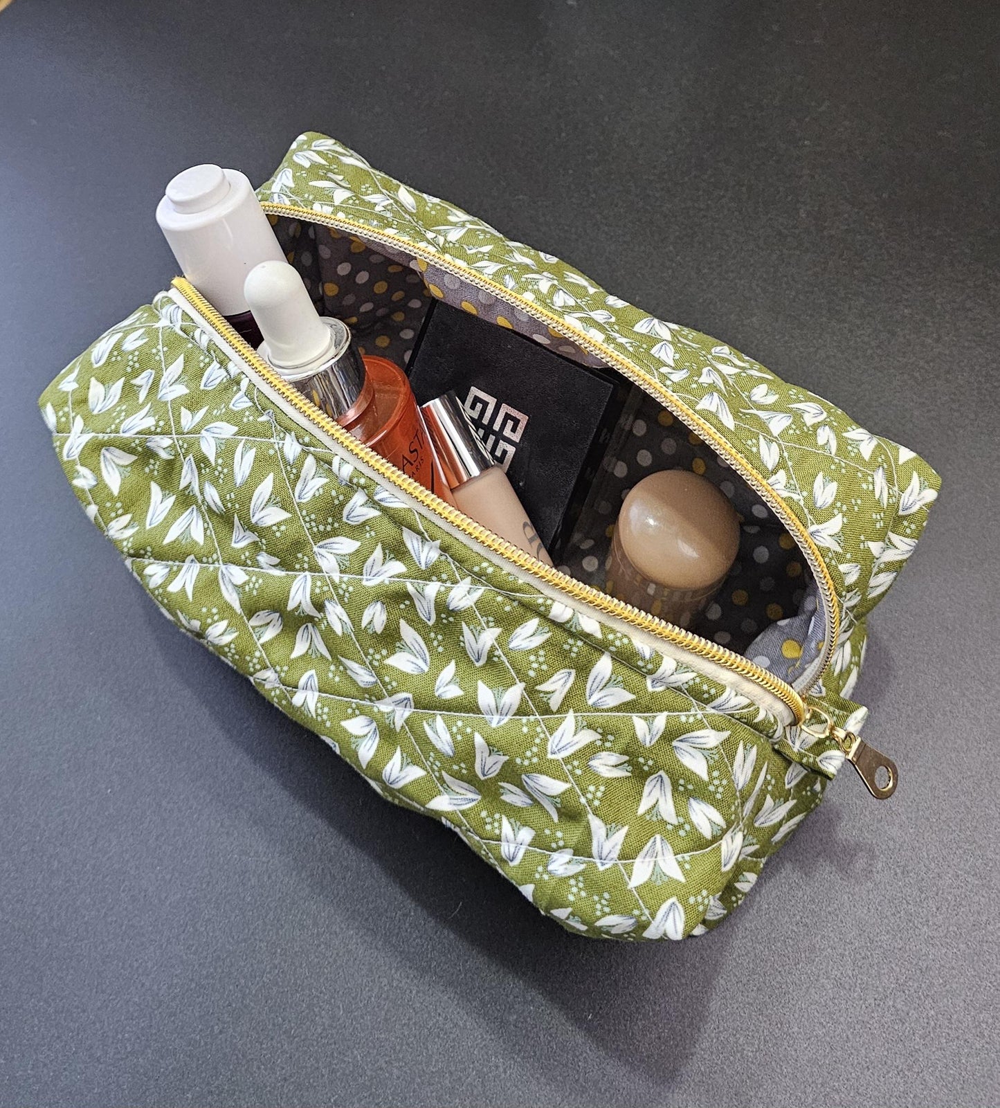 Handmade Quilted Cotton Makeup Bag, Floral Travel Cosmetic Bag