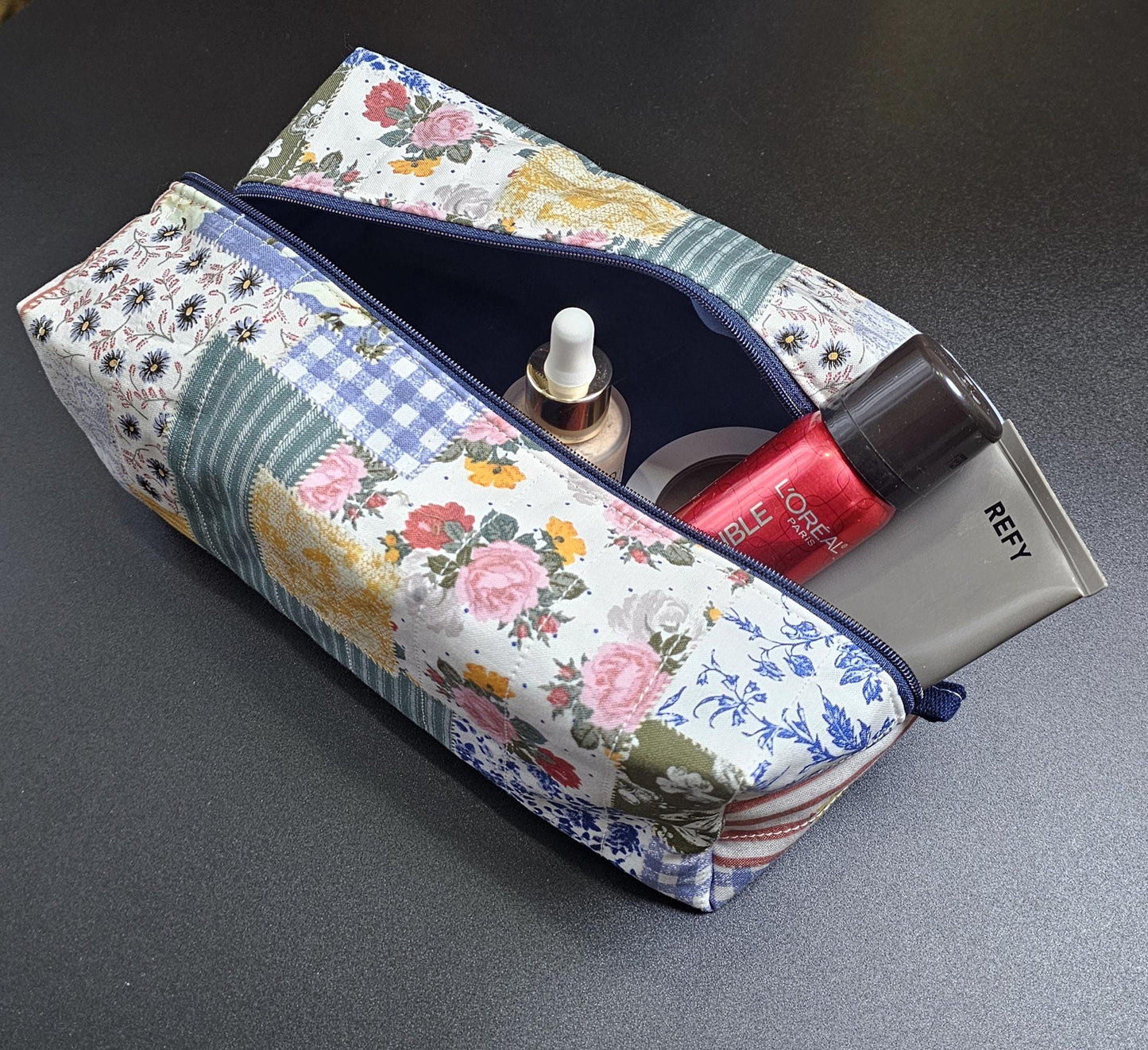 Handmade Cotton Patchwork Makeup Bag (10"x5"x4")