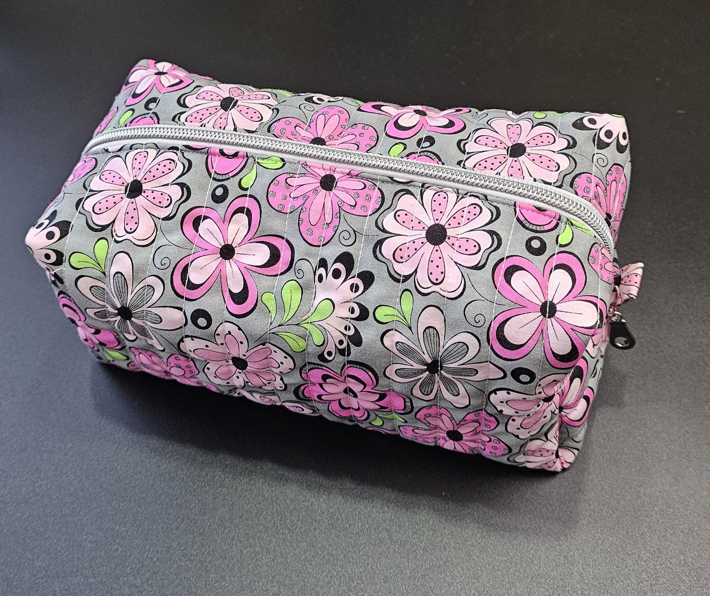 Handmade Quilted Cotton Makeup Bag, Floral Cosmetic Bag
