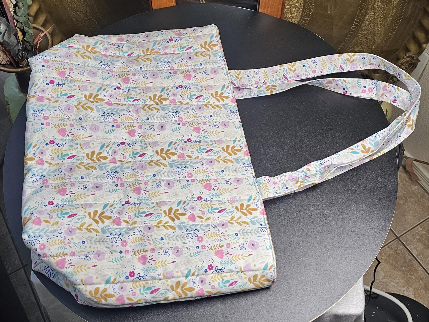 Handmade Cotton Quilted Tote Bag with Floral Print