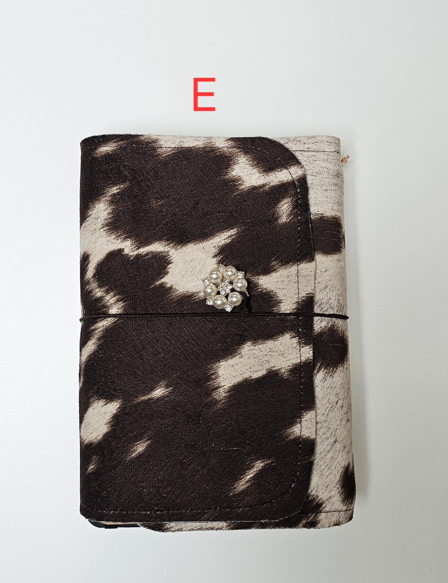 Handmade Cow Print French Notebook with Charms, Velvet Pouch
