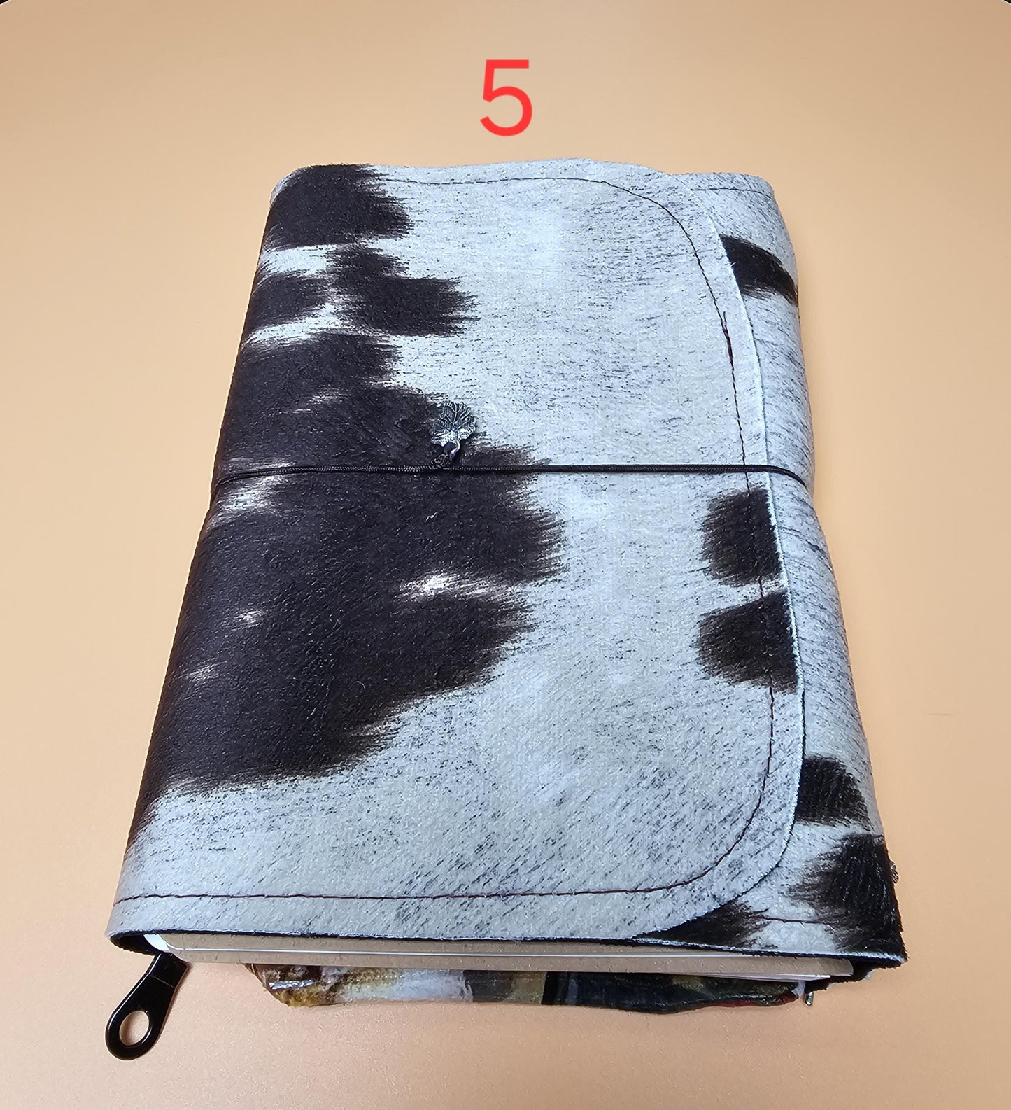 Handmade French Notebook Cow Print with Charms and Velvet Pouch