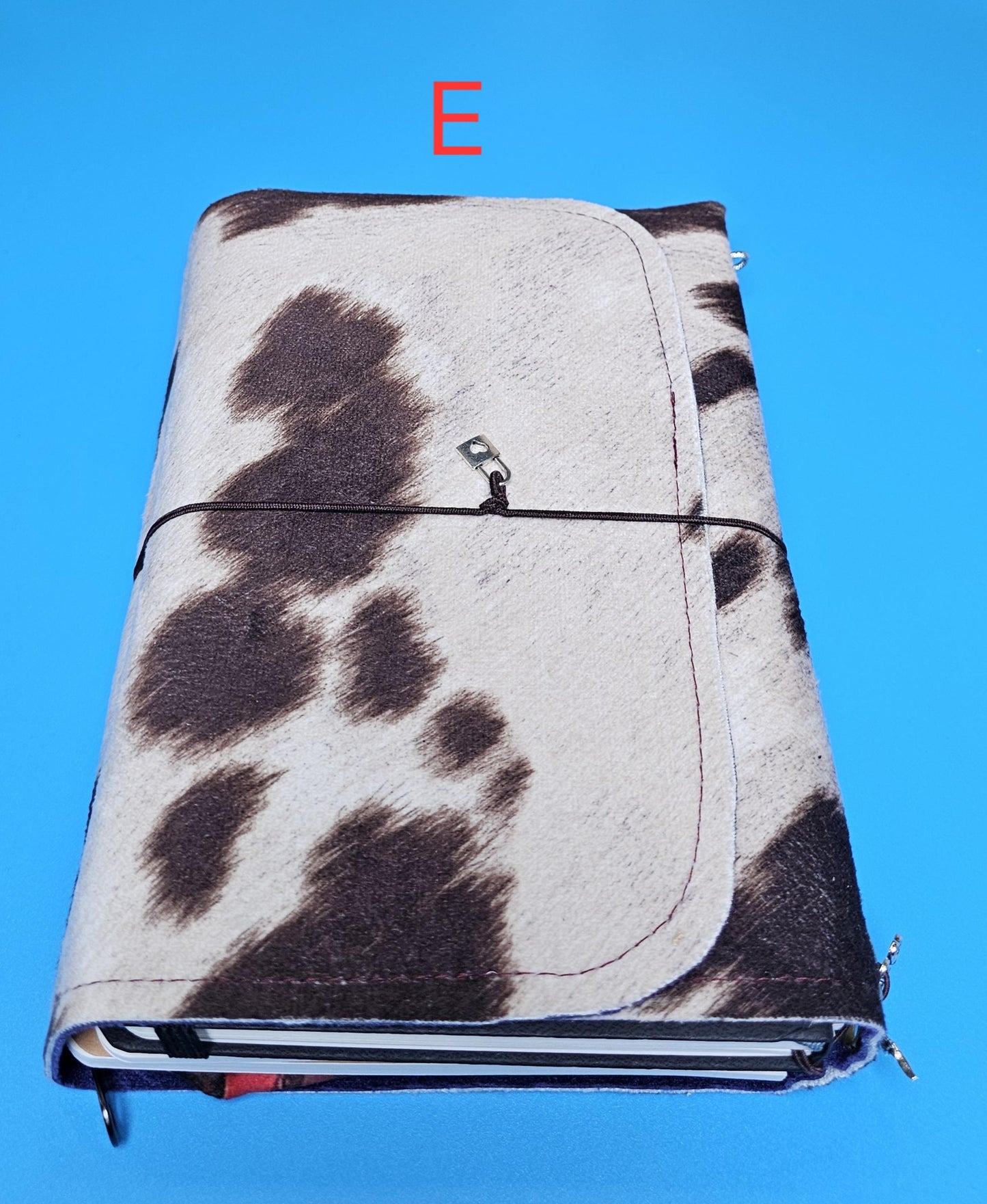 Handmade French Notebook Cow Print with Charms and Velvet Pouch