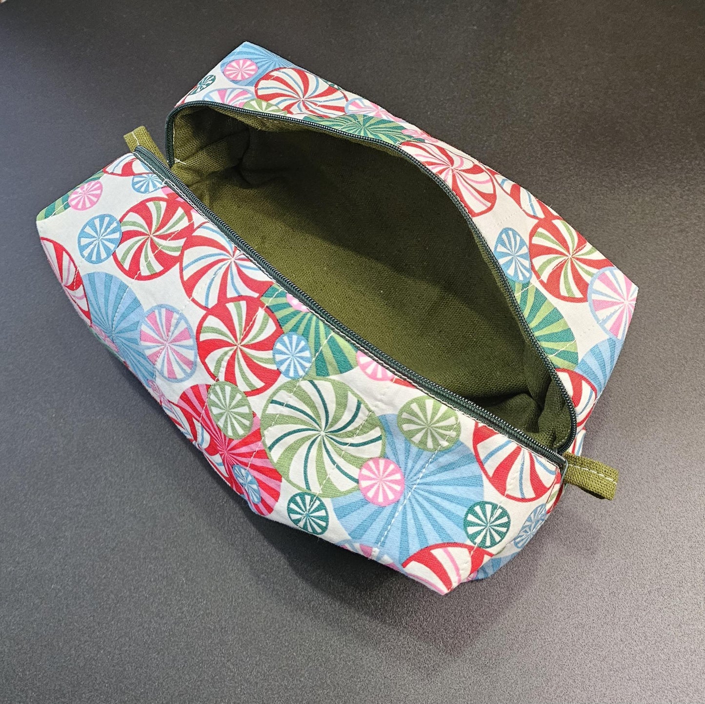 Handmade Quilted Cotton Makeup Bag - Candy Swirl Pattern