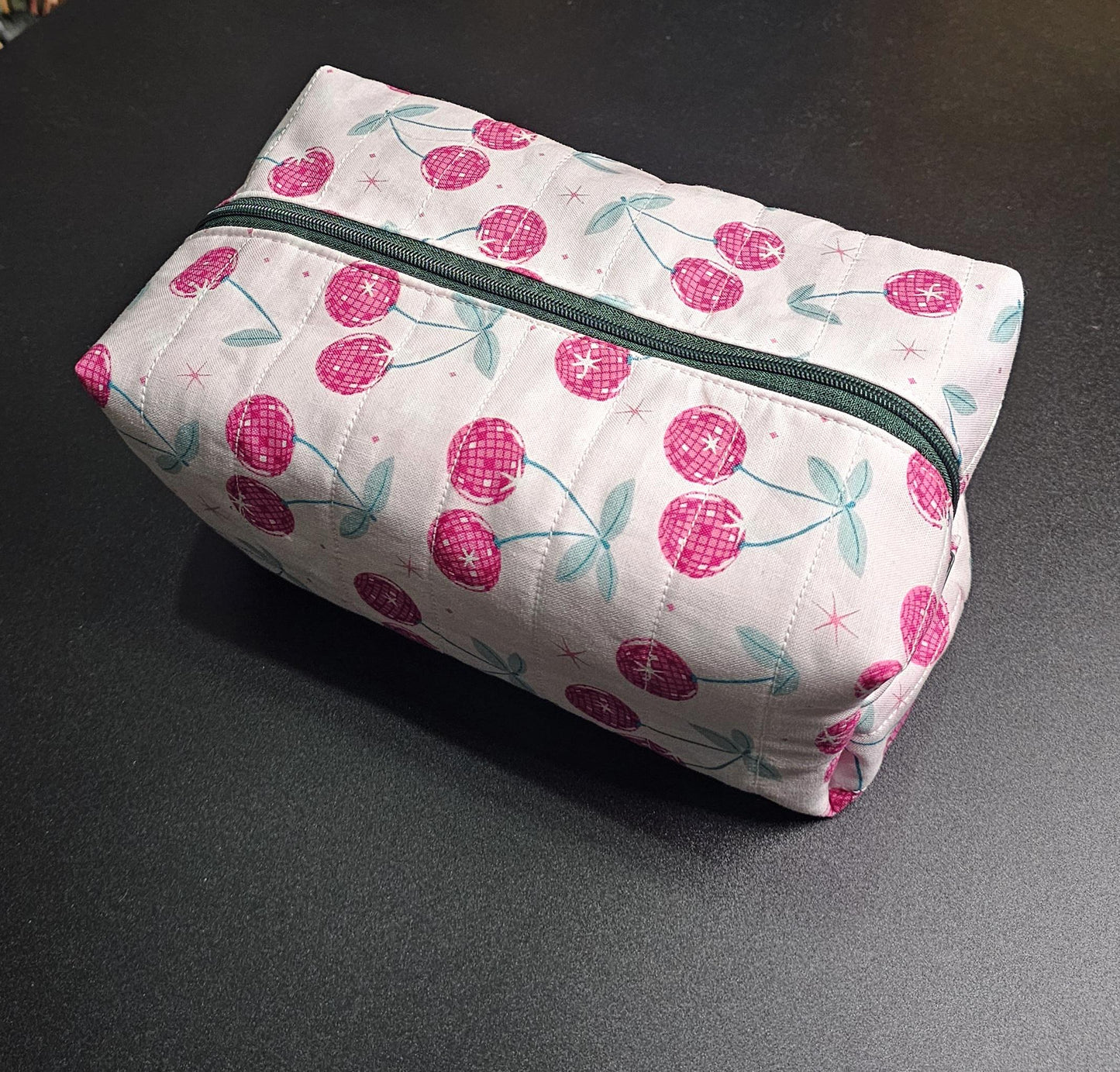 Handmade Quilted Cotton Makeup Bag, Cherry Print