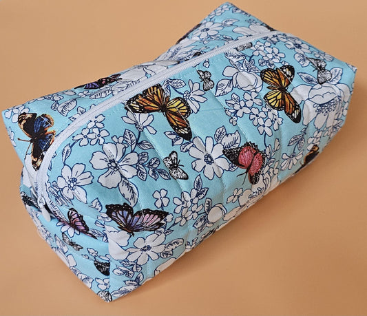 Handmade Floral Butterfly Makeup Bag - Medium Cotton Cosmetic Pouch