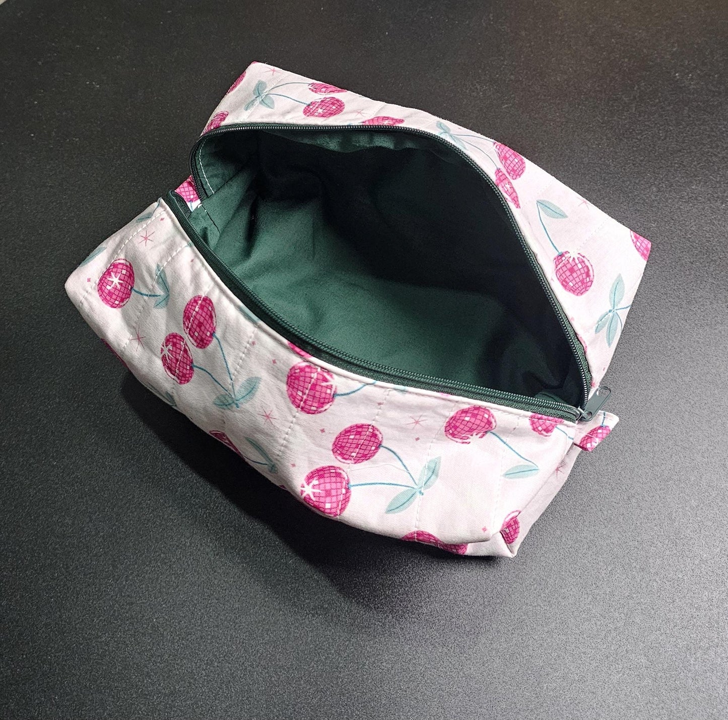 Handmade Quilted Cotton Makeup Bag, Cherry Print