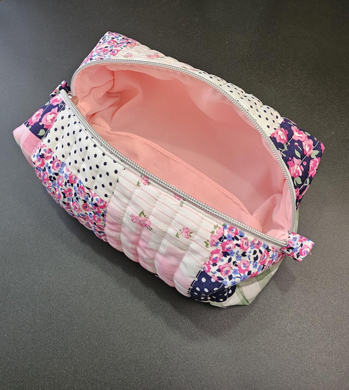 Handmade Quilted Cotton Makeup Bag, Medium Size