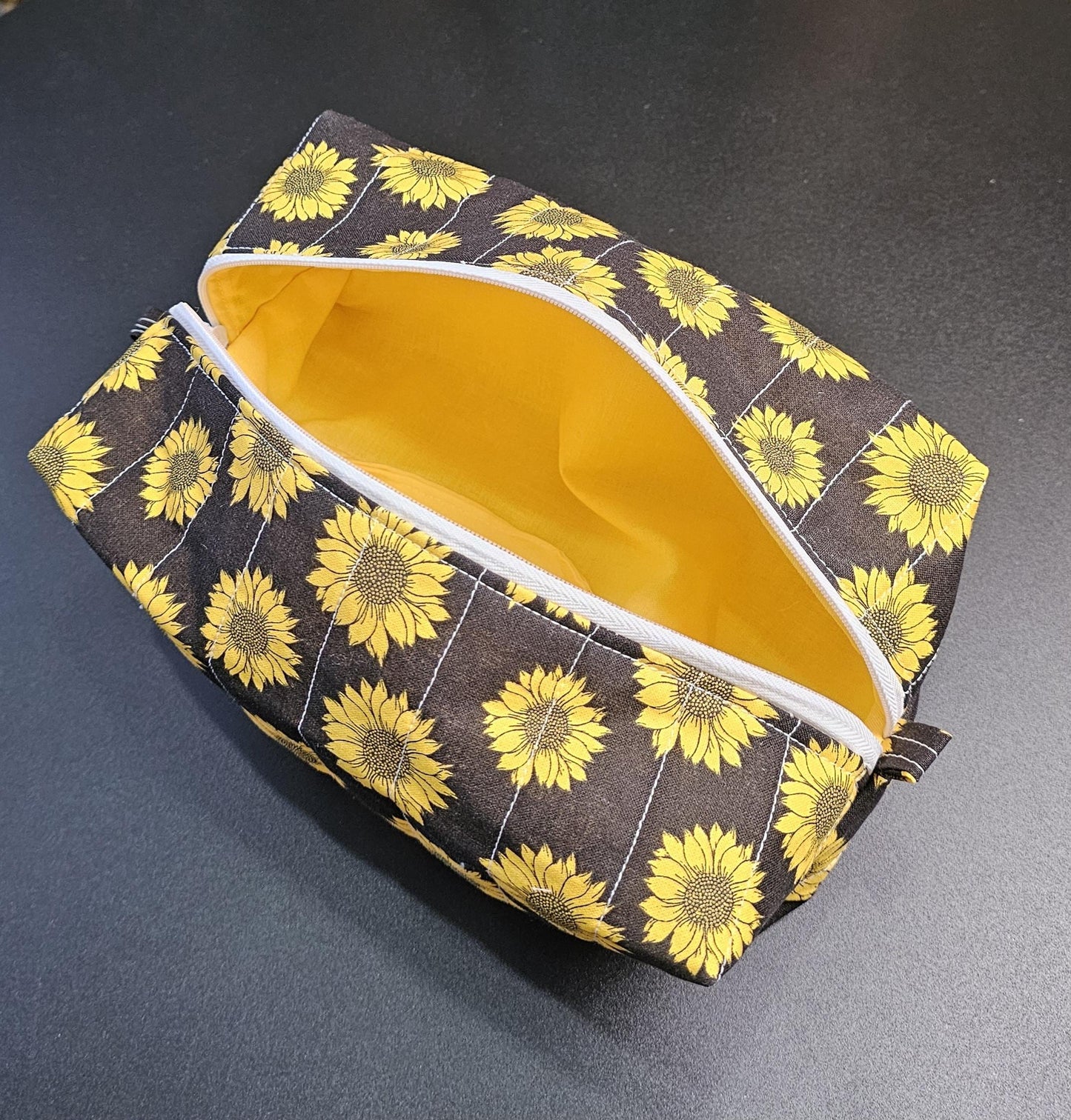 Handmade Quilted Cotton Makeup Bag - Sunflower Print