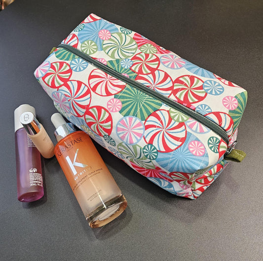 Handmade Quilted Cotton Makeup Bag - Candy Swirl Pattern
