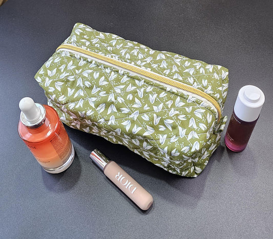 Handmade Quilted Cotton Makeup Bag, Floral Travel Cosmetic Bag
