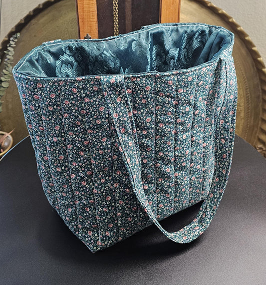 Handmade Floral Quilted Cotton Tote Bag with Pockets