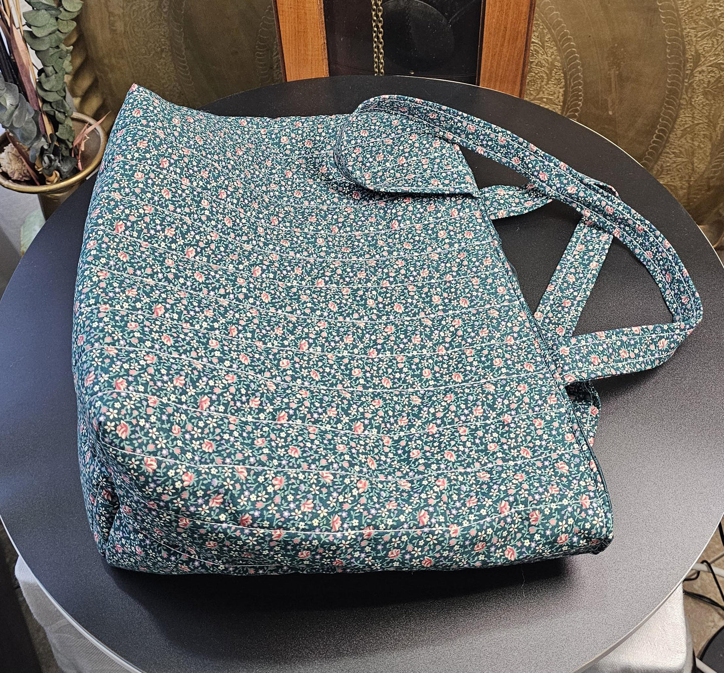 Handmade Floral Quilted Cotton Tote Bag with Pockets