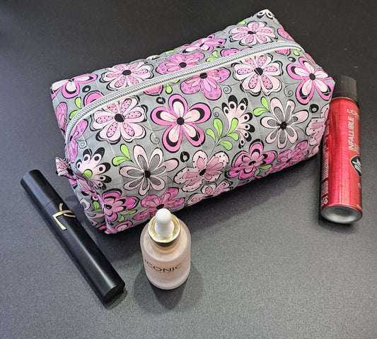 Handmade Quilted Cotton Makeup Bag, Floral Cosmetic Bag