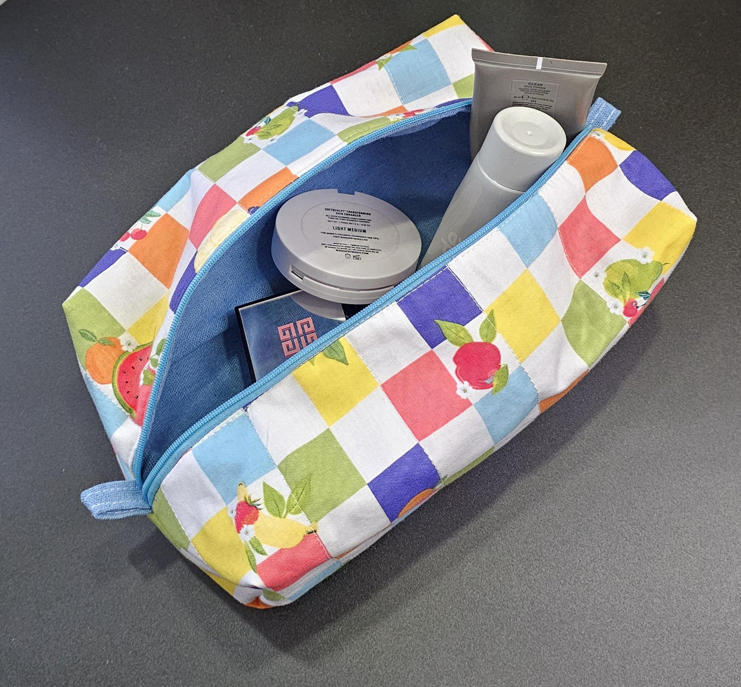 Handmade Quilted Cotton Make Up Bag: Fruit Print