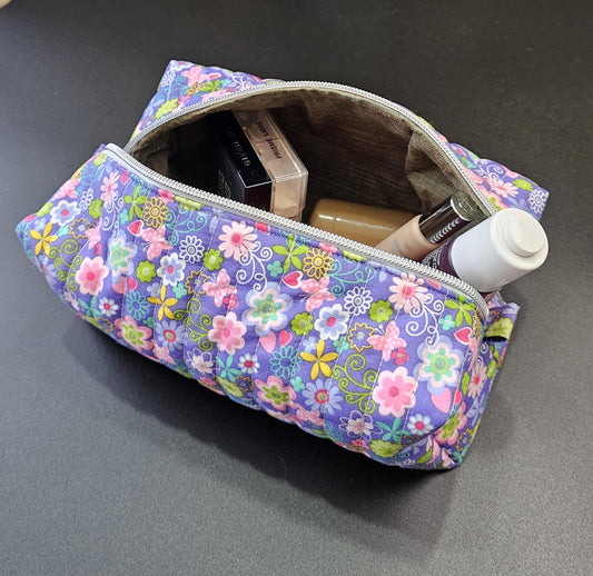 Handmade Quilted Cotton Makeup Bag, Floral Zipper Pouch