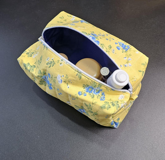 Handmade Quilted Makeup Bag, Floral Cotton Cosmetic Pouch