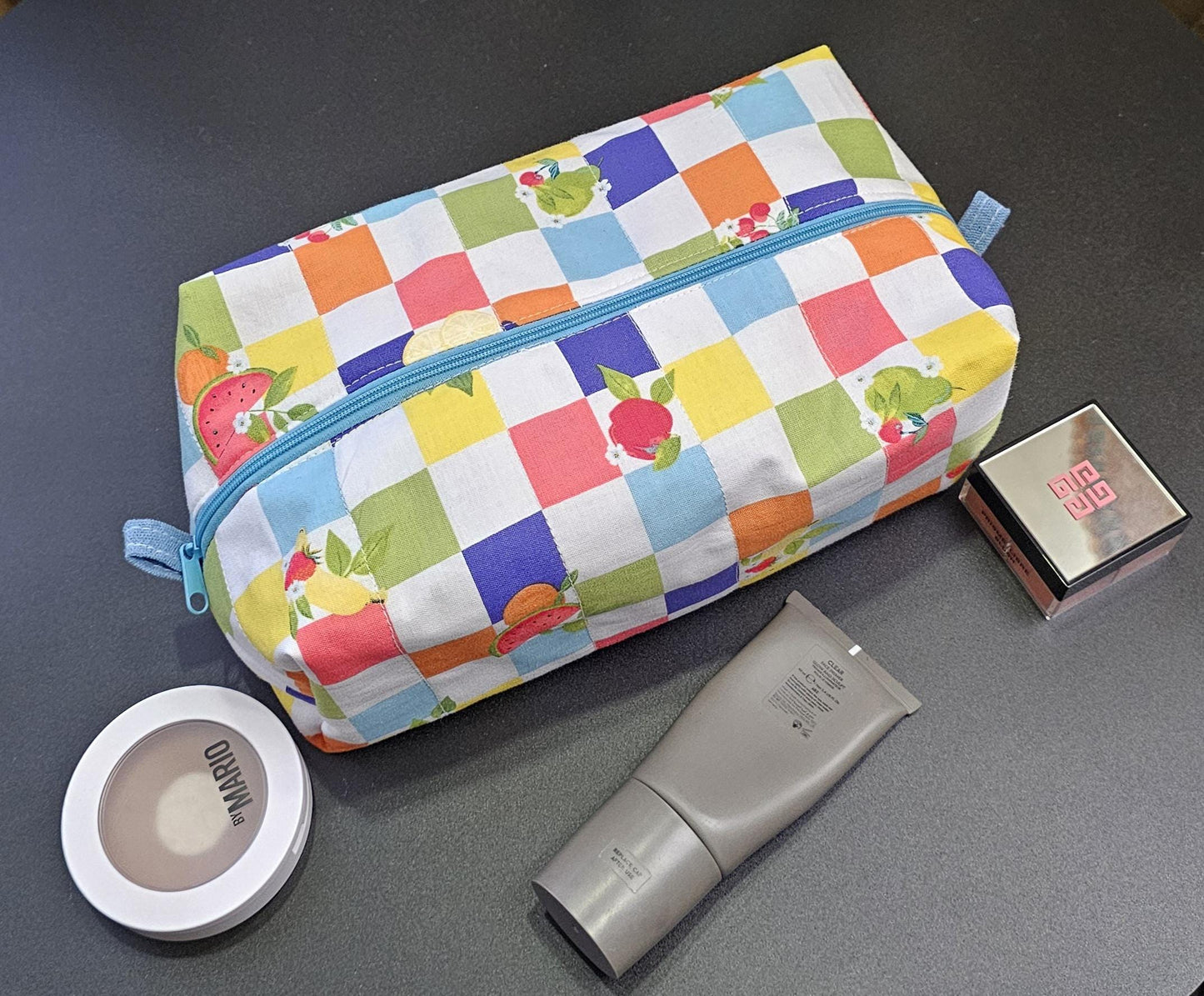 Handmade Quilted Cotton Make Up Bag: Fruit Print