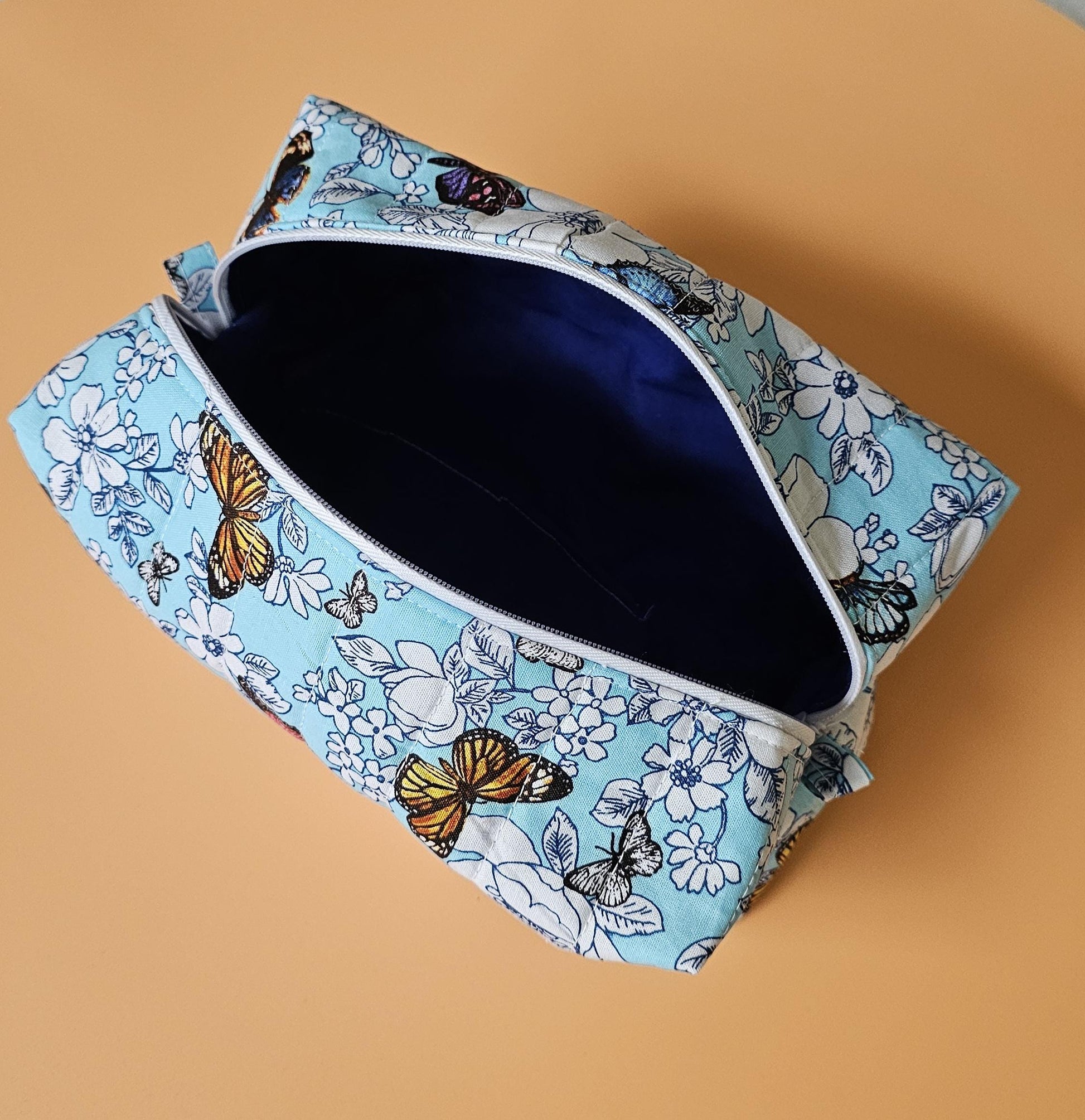 Handmade Floral Butterfly Makeup Bag - Medium Cotton Cosmetic Pouch