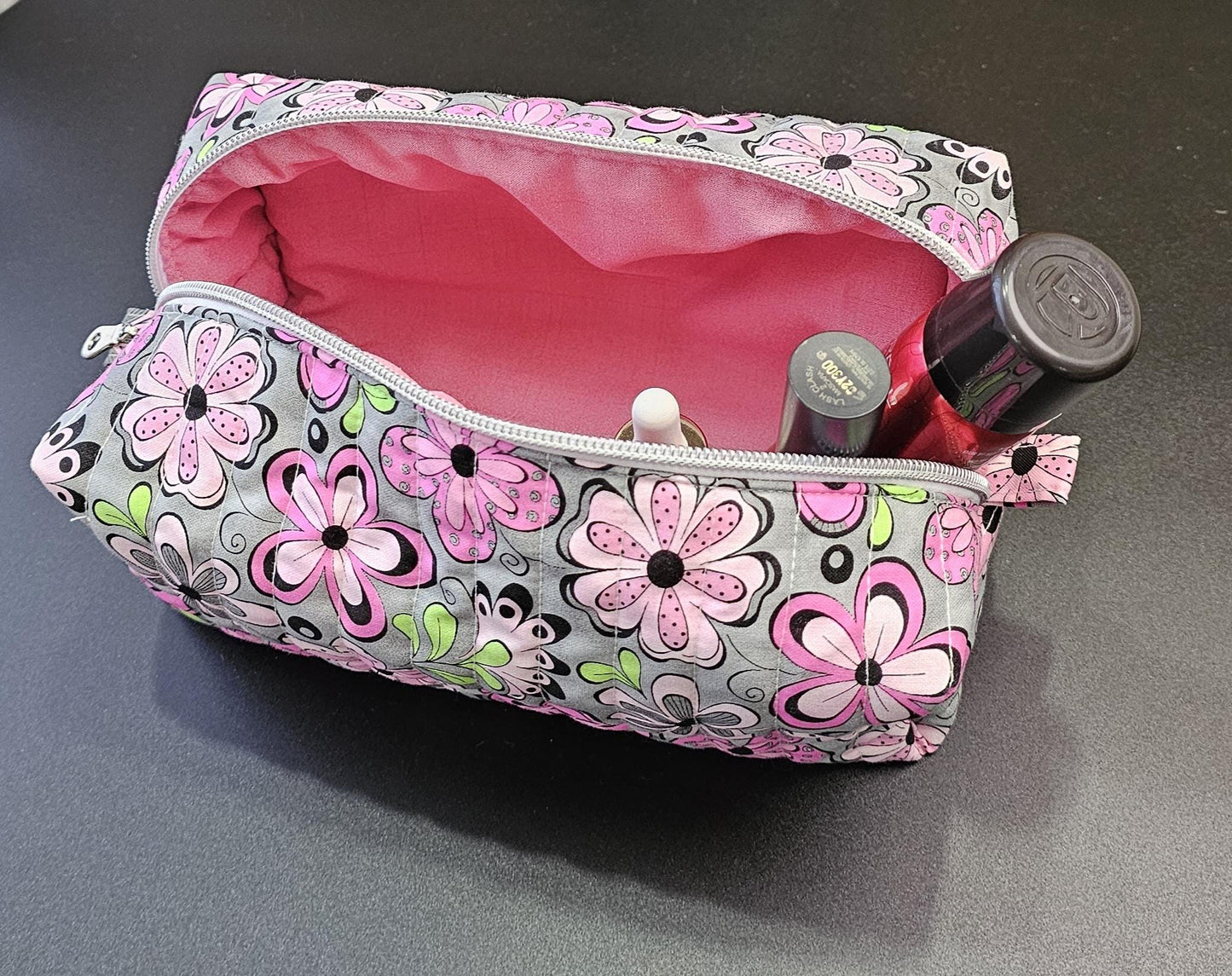 Handmade Quilted Cotton Makeup Bag, Floral Cosmetic Bag