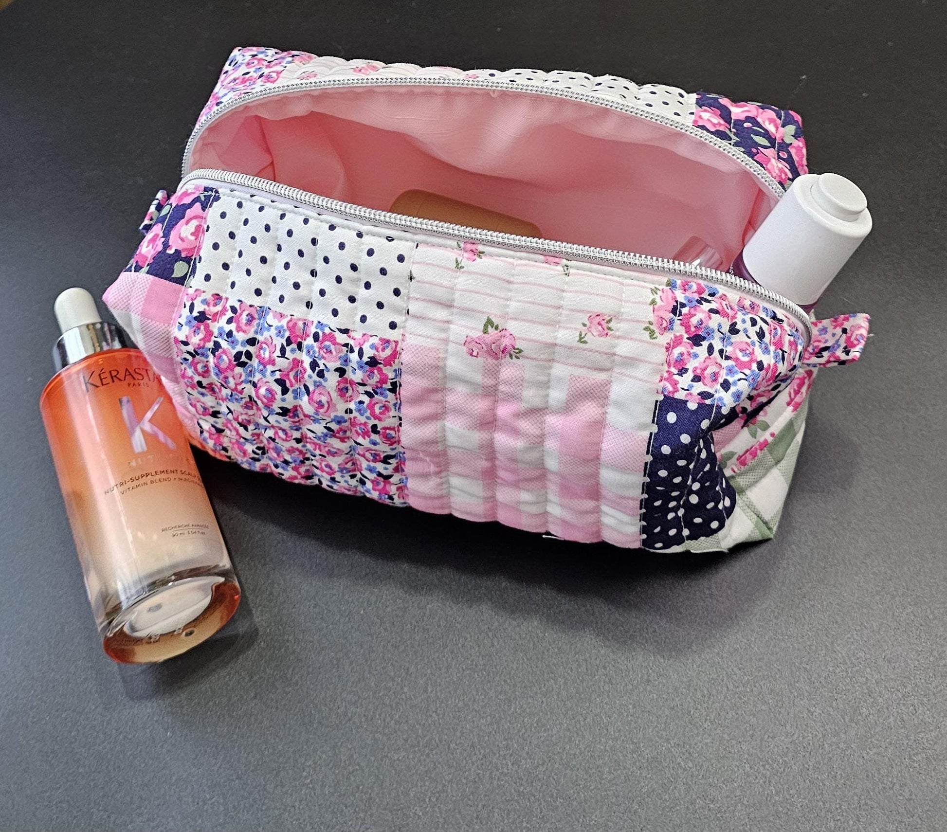 Handmade Quilted Cotton Makeup Bag, Medium Size