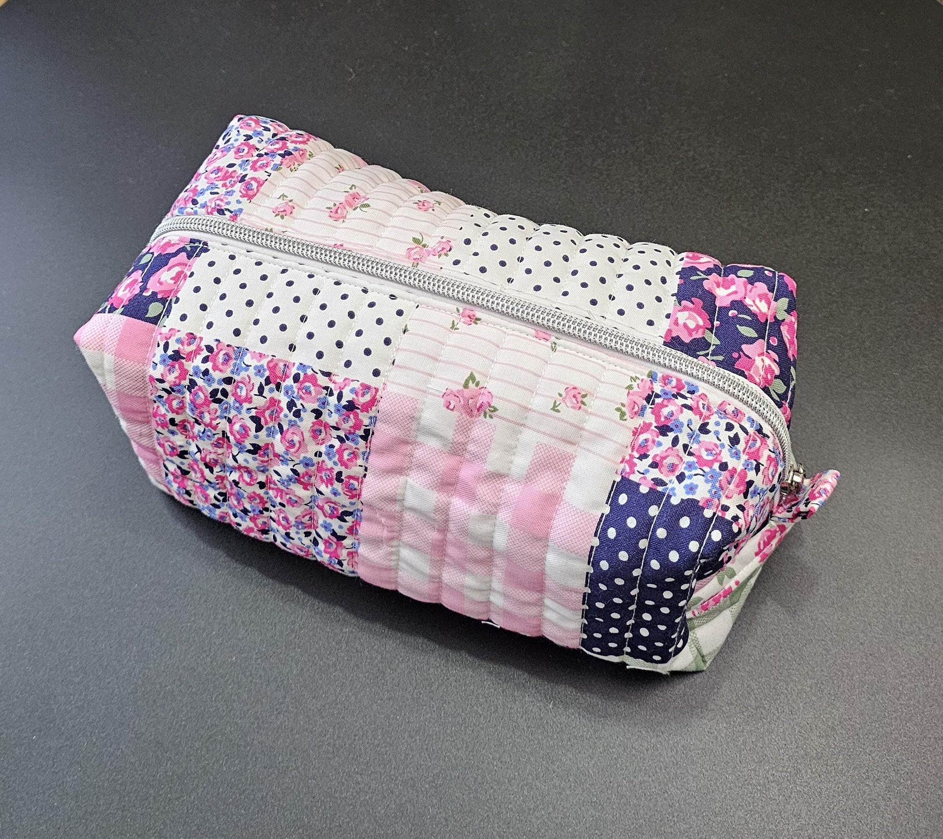 Handmade Quilted Cotton Makeup Bag, Medium Size