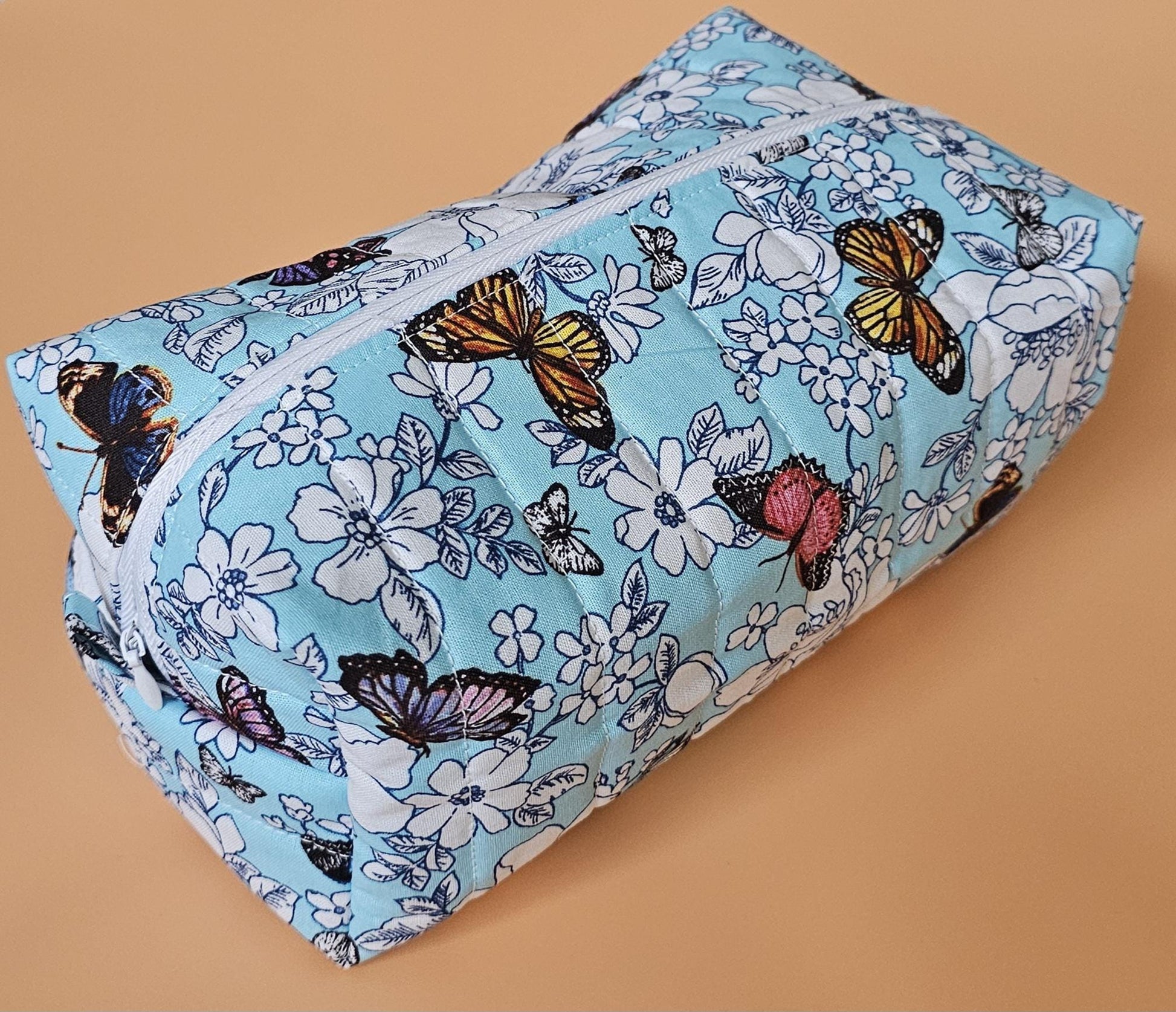 Handmade Floral Butterfly Makeup Bag - Medium Cotton Cosmetic Pouch