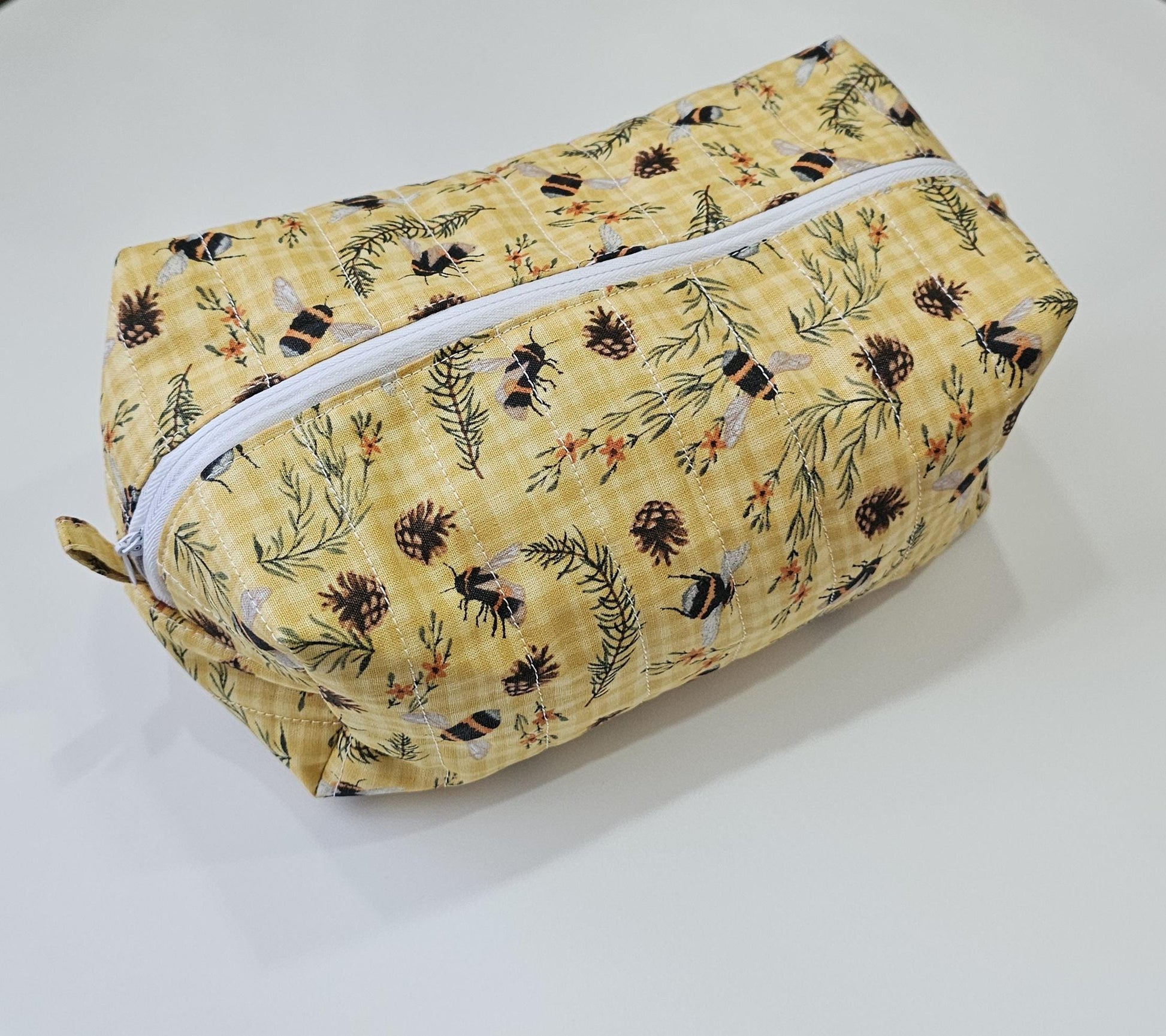 Handmade Quilted Cotton Makeup Bag - Bee & Floral Print