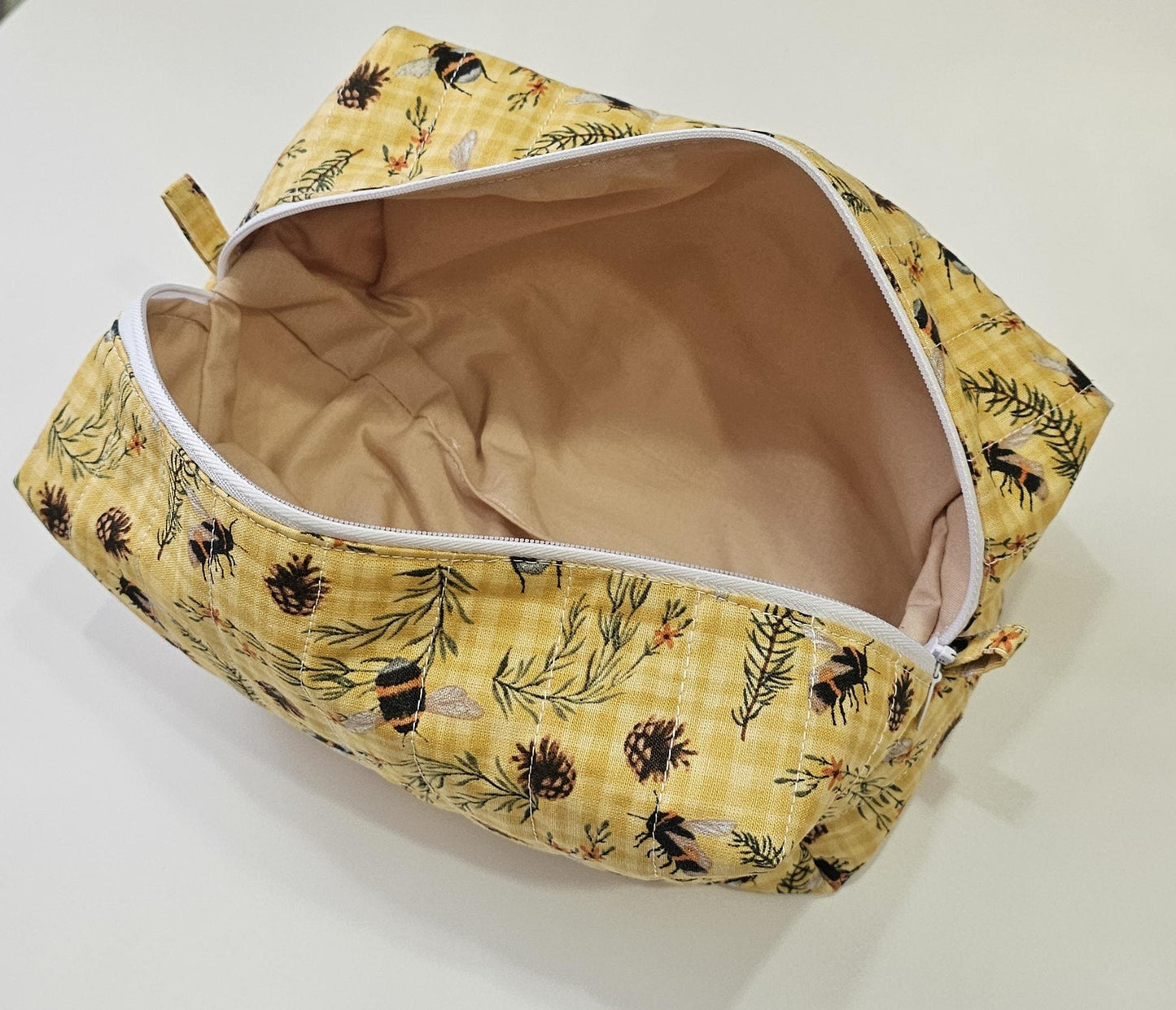 Handmade Quilted Cotton Makeup Bag - Bee & Floral Print