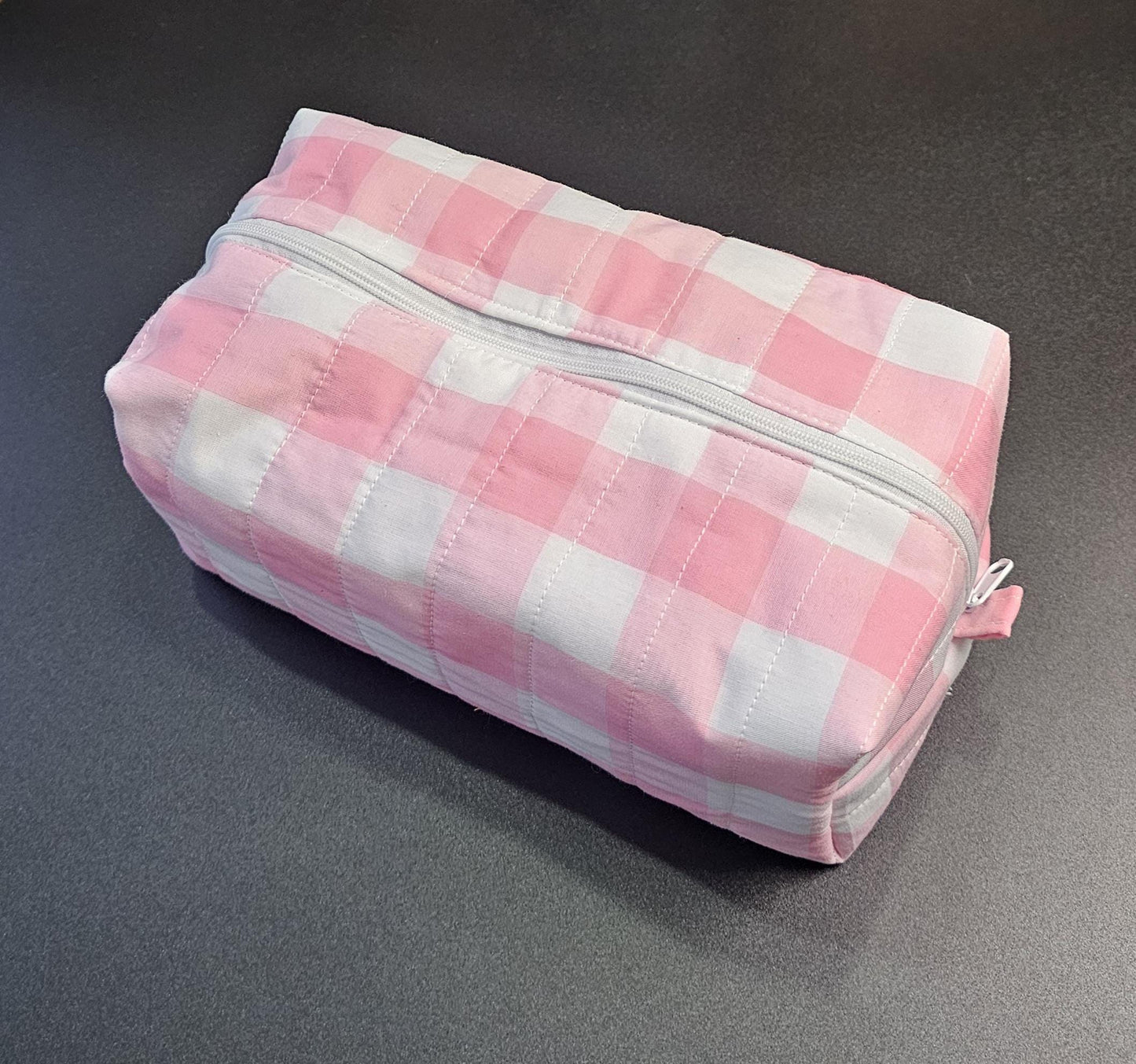 Handmade Cotton Makeup Bag: Pink Plaid Travel Cosmetic Bag