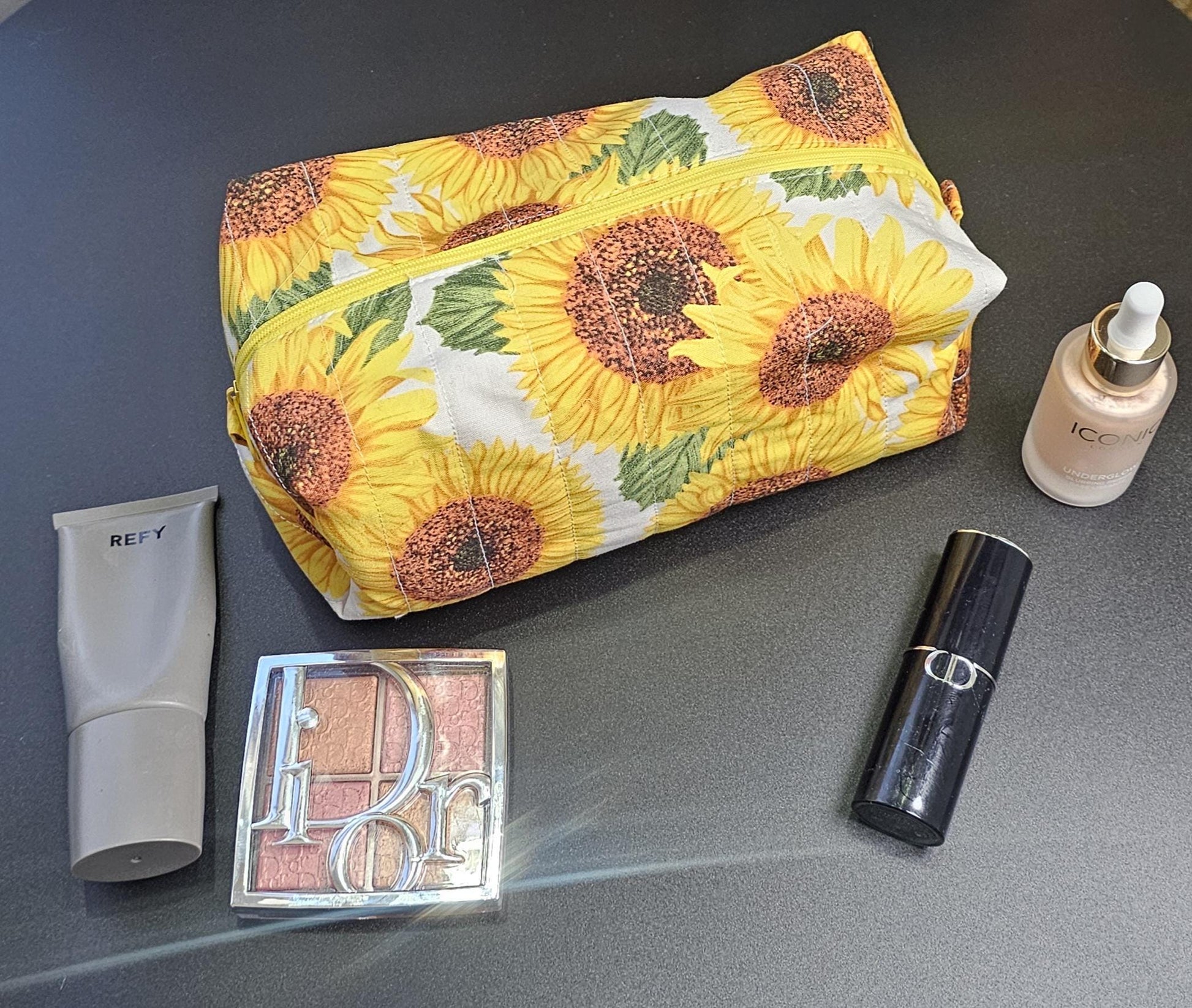 Handmade Cotton Make Up Bag, Sunflower Zipper Pouch
