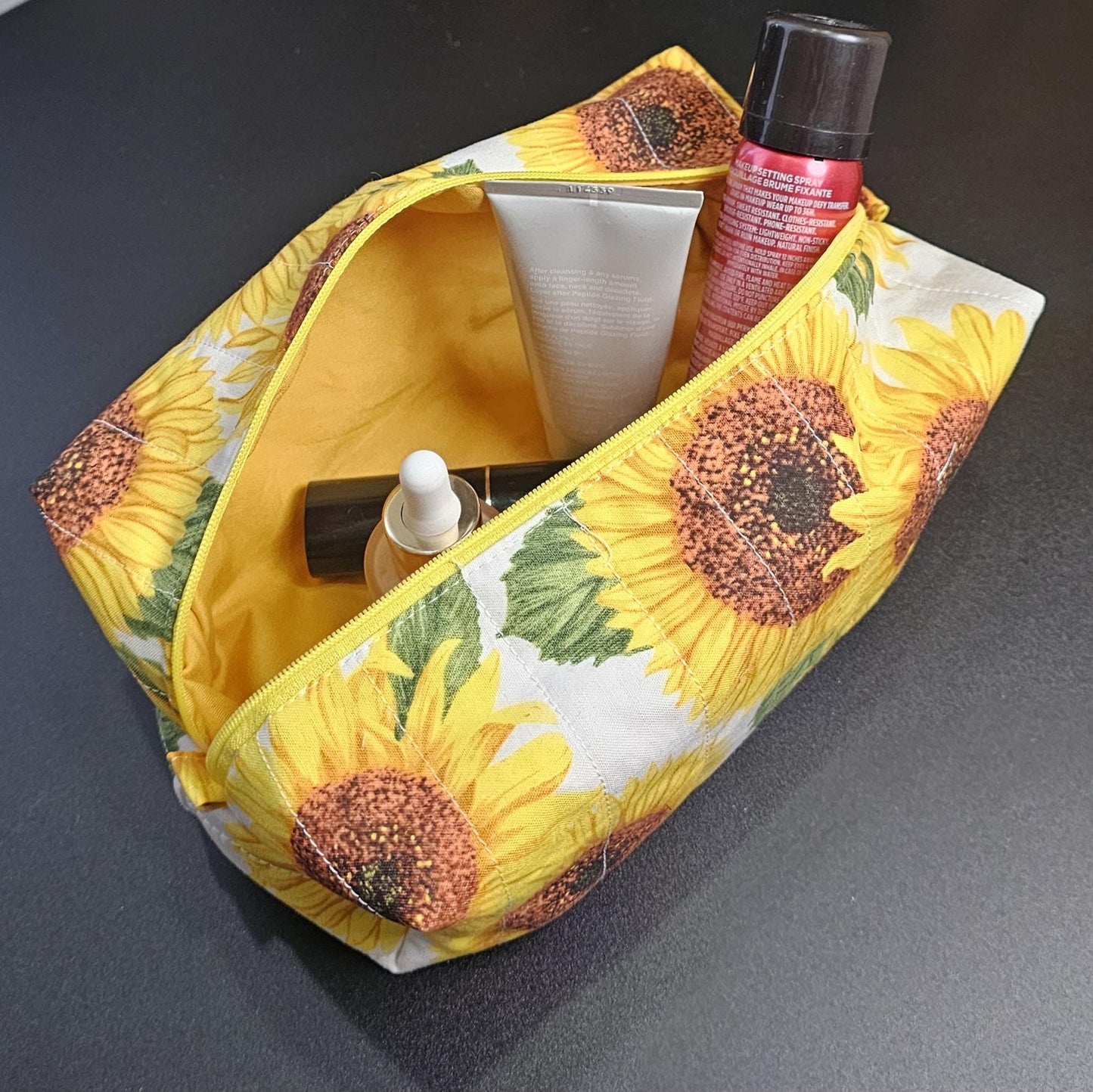 Handmade Cotton Make Up Bag, Sunflower Zipper Pouch