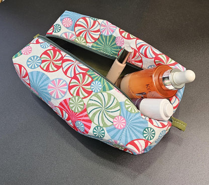 Handmade Quilted Cotton Makeup Bag - Candy Swirl Pattern