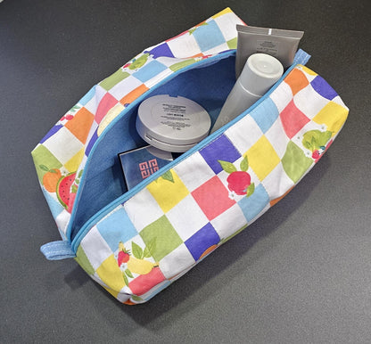 Handmade Quilted Cotton Make Up Bag: Fruit Print