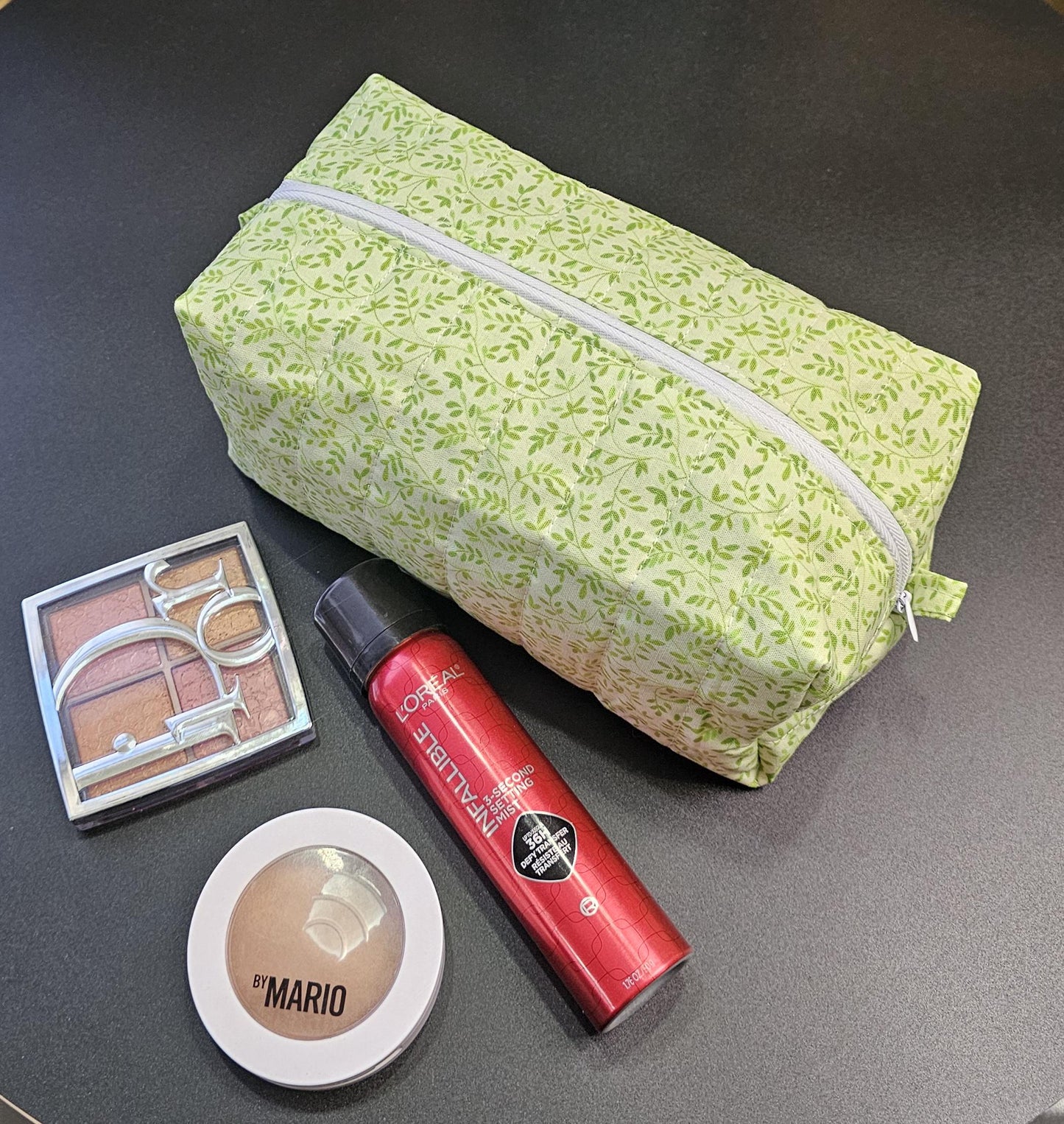 Handmade Cotton Quilted Makeup Bag - Floral Travel Cosmetic Pouch