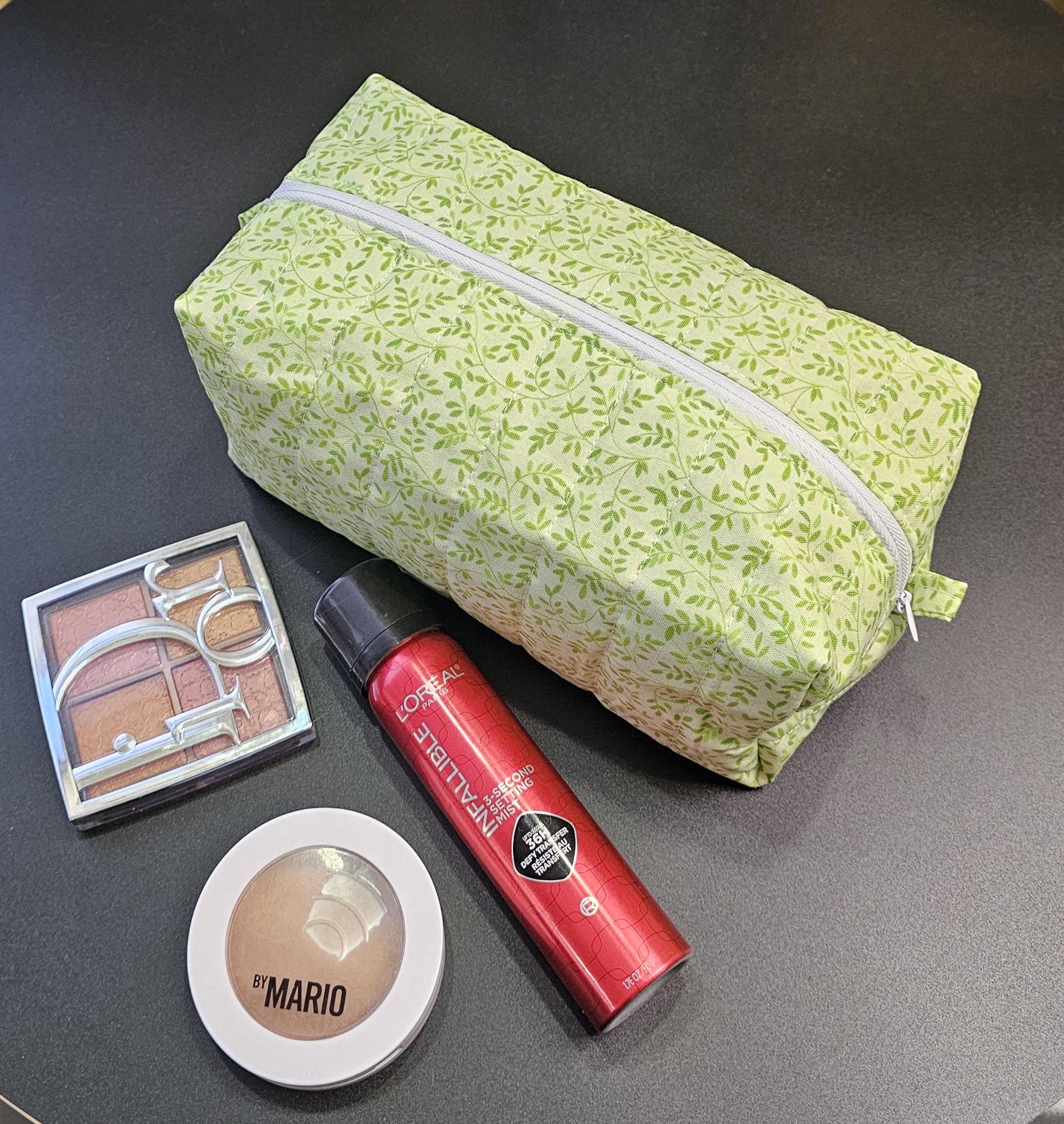 Handmade Cotton Quilted Makeup Bag - Floral Travel Cosmetic Pouch