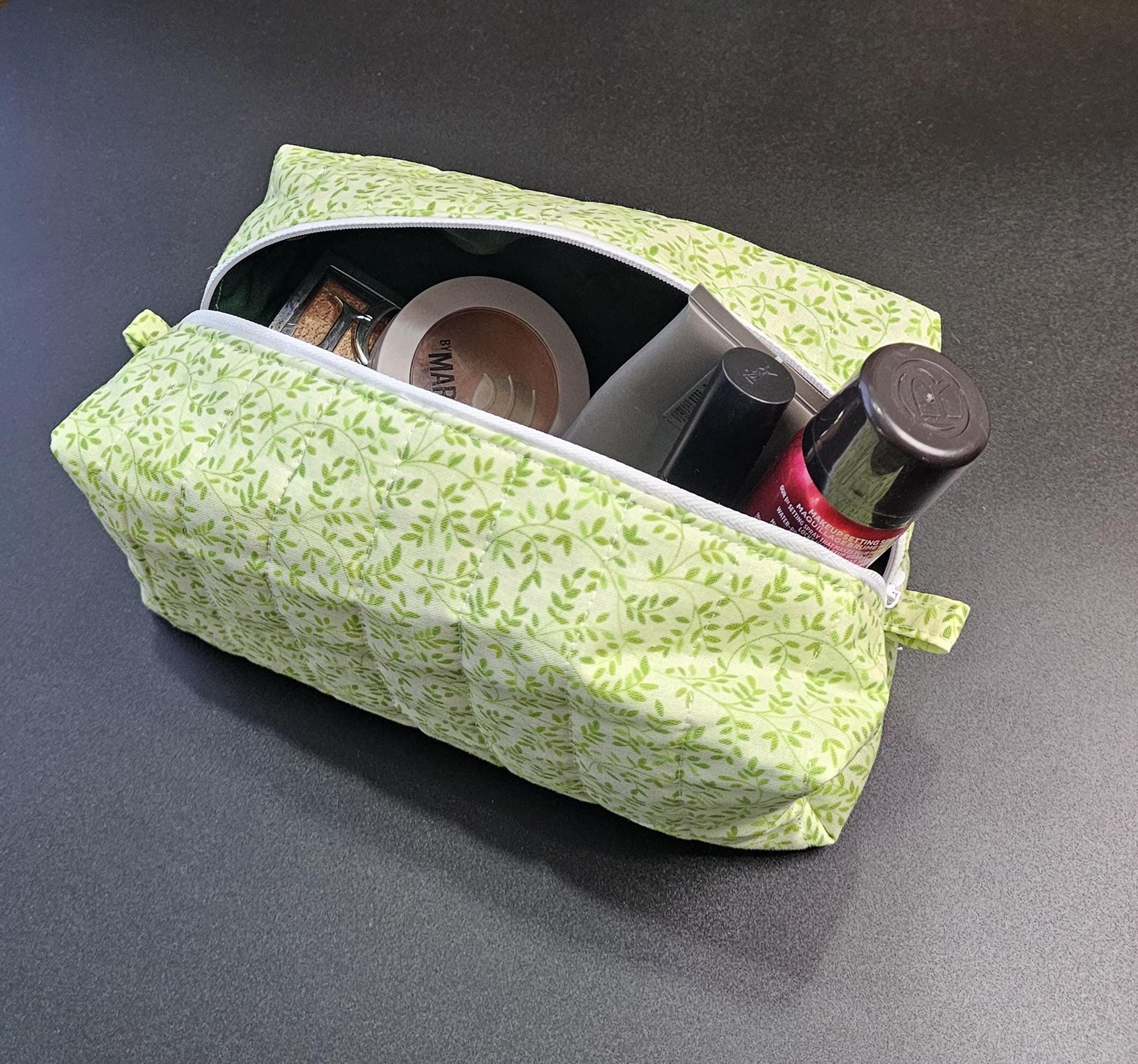 Handmade Cotton Quilted Makeup Bag - Floral Travel Cosmetic Pouch