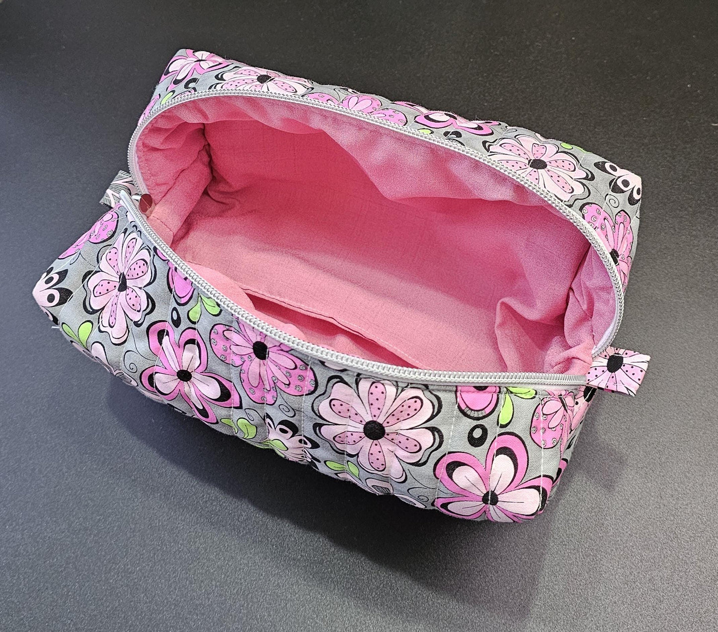 Handmade Quilted Cotton Makeup Bag, Floral Cosmetic Bag