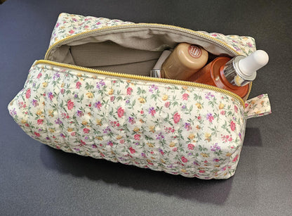 Handmade Floral Quilted Makeup Bag, Cotton Zipper Pouch