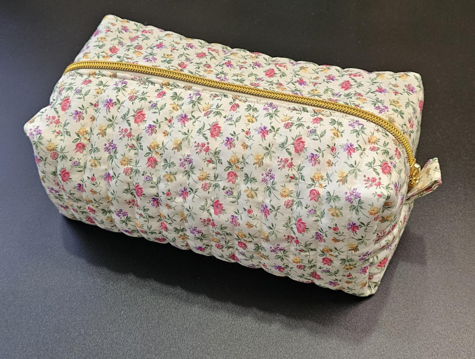 Handmade Floral Quilted Makeup Bag, Cotton Zipper Pouch