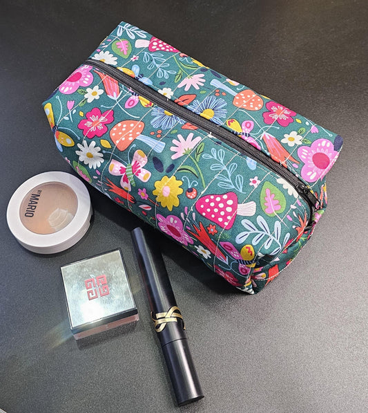 Handmade Quilted Makeup Bag, Floral Cotton Cosmetic Bag