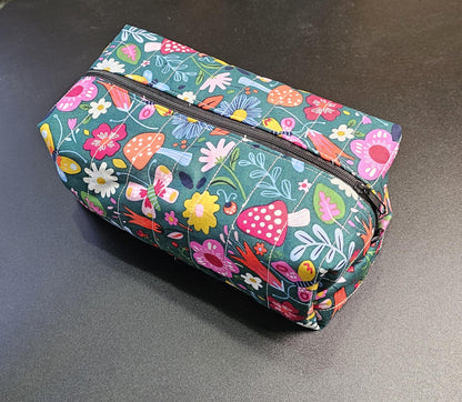 Handmade Quilted Makeup Bag, Floral Cotton Cosmetic Bag
