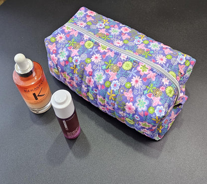 Handmade Quilted Cotton Makeup Bag, Floral Zipper Pouch
