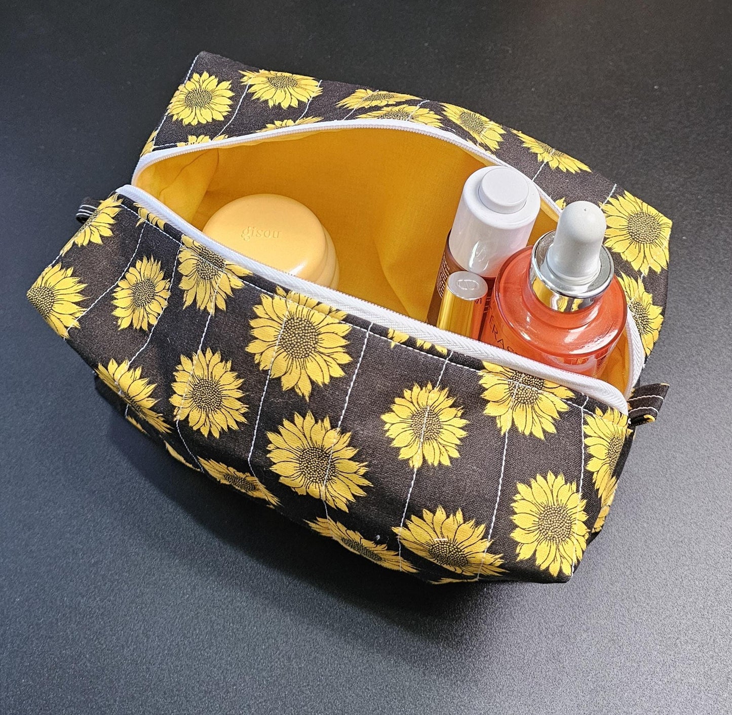 Handmade Quilted Cotton Makeup Bag - Sunflower Print