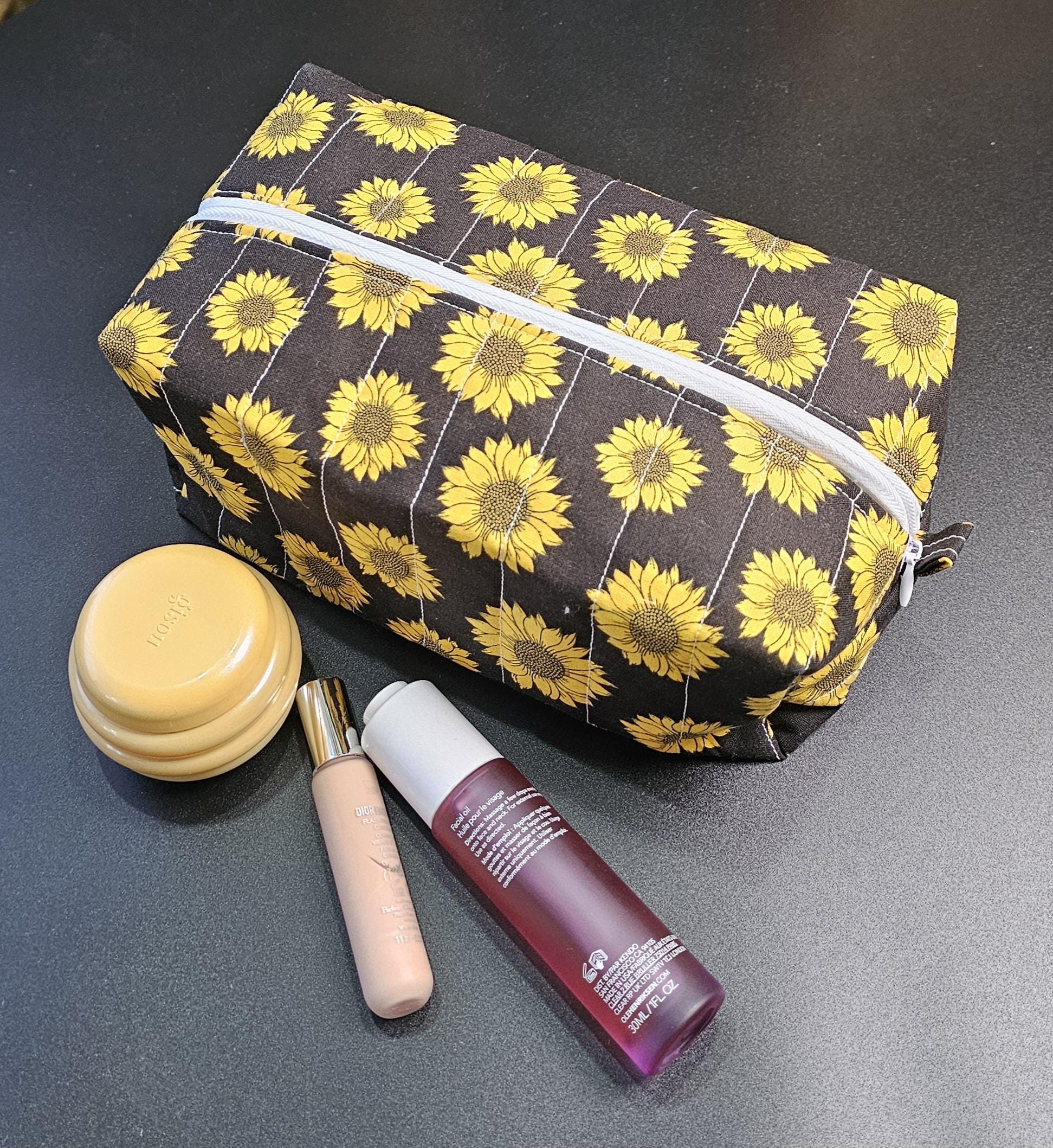 Handmade Quilted Cotton Makeup Bag - Sunflower Print