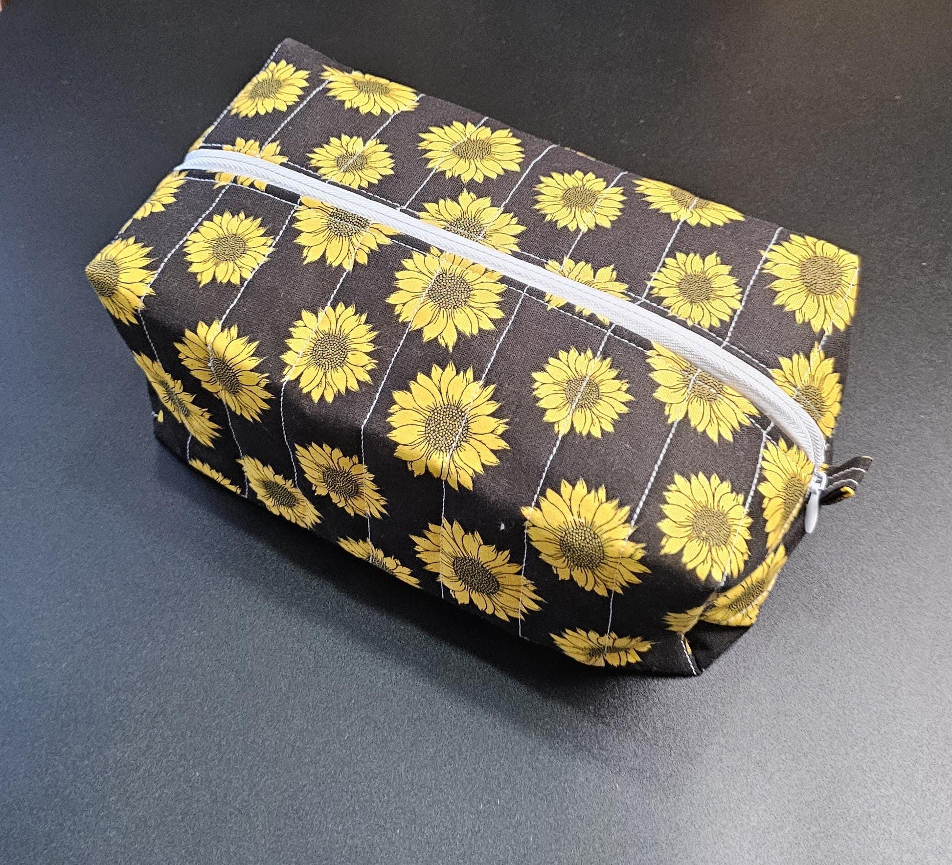 Handmade Quilted Cotton Makeup Bag - Sunflower Print