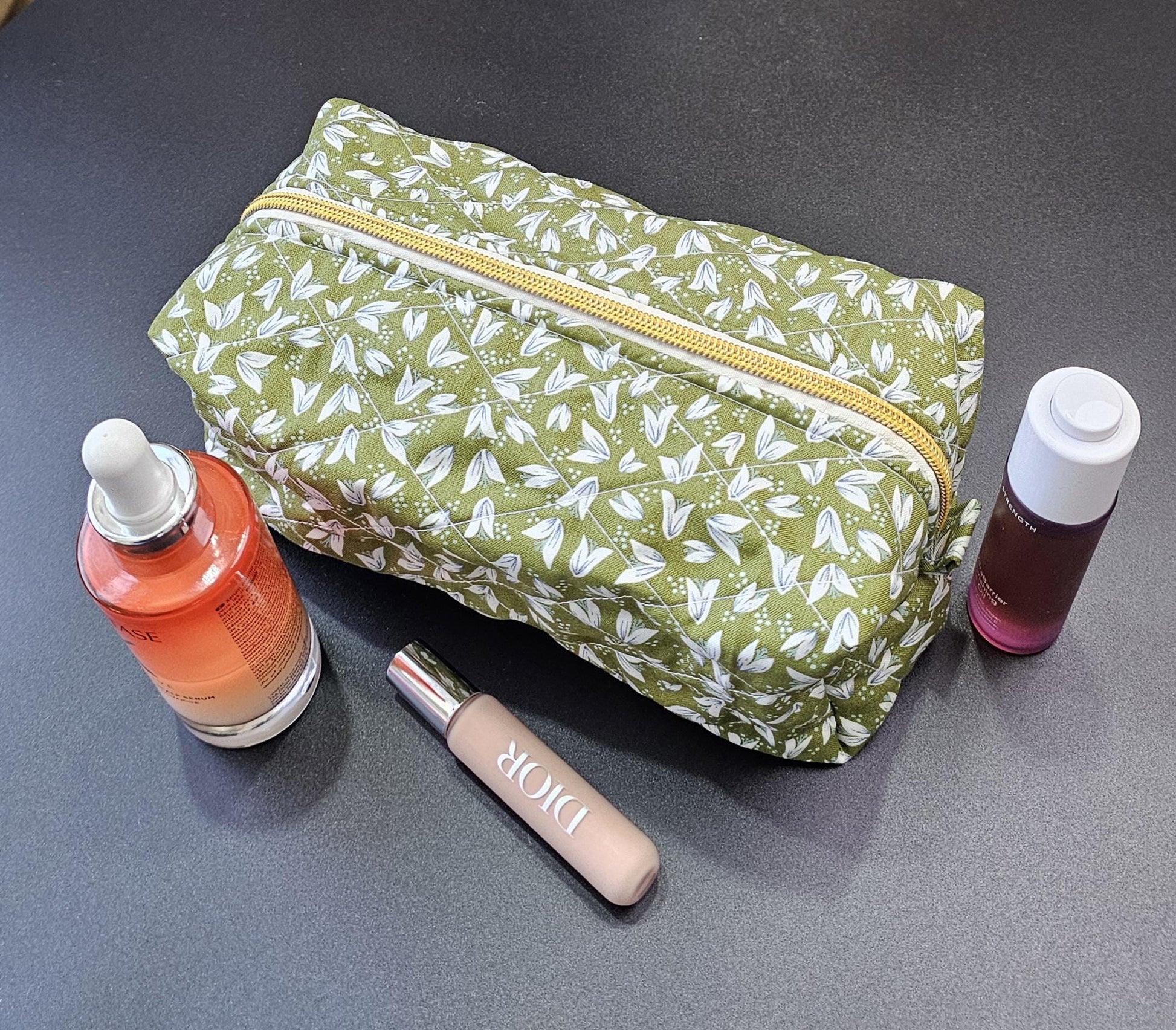 Handmade Quilted Cotton Makeup Bag, Floral Travel Cosmetic Bag