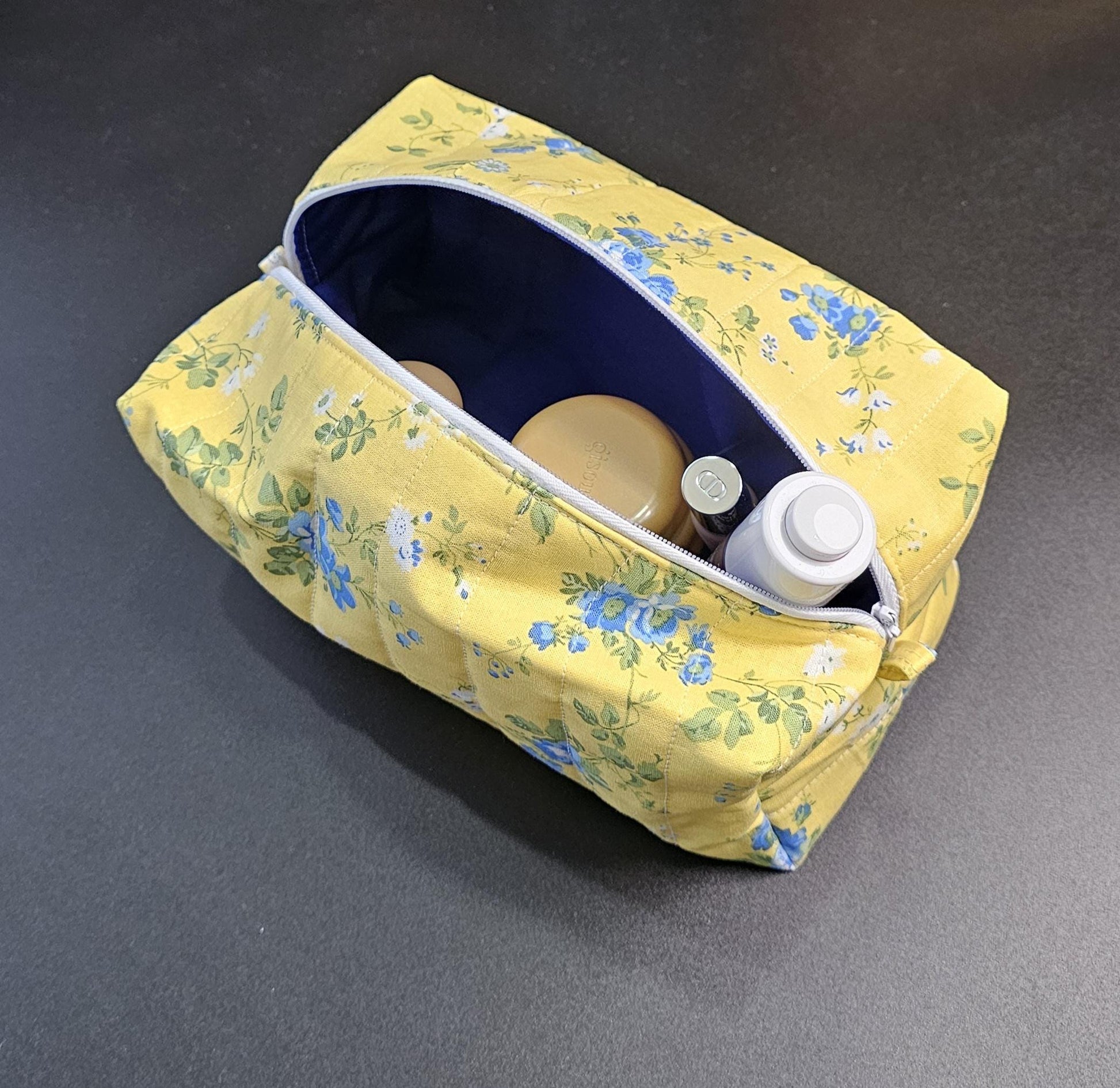 Handmade Quilted Makeup Bag, Floral Cotton Cosmetic Pouch
