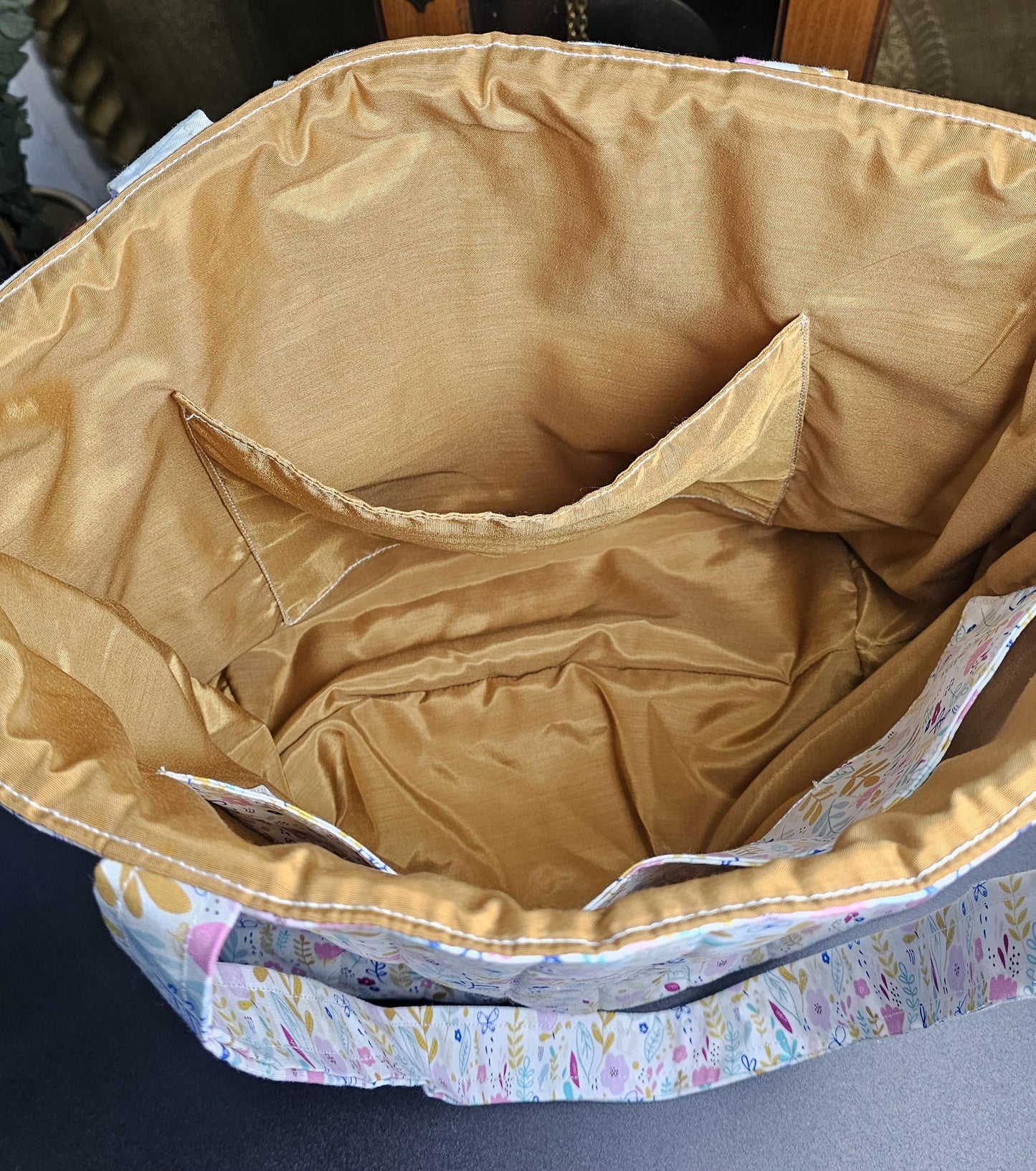 Handmade Cotton Quilted Tote Bag with Floral Print